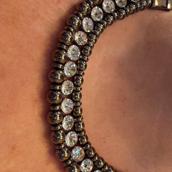Bib Necklace,Statement  Piece,Highest Quality, Hematite and Dazzling Rhinestones - Picture 5 of 6